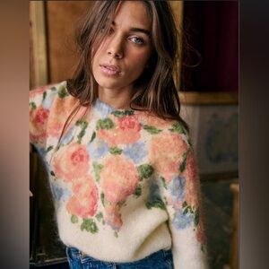 Sezane Floral Sweater - Cream, Pink, and Blue